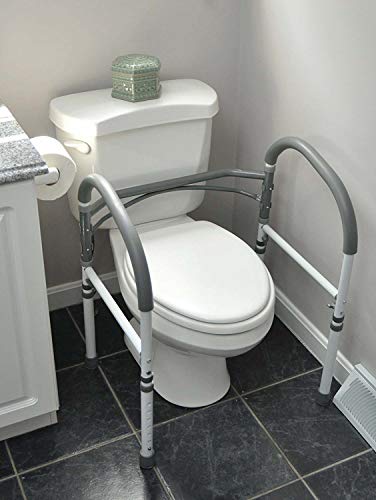 Vaunn Deluxe Bathroom Safety Toilet Rail - Adjustable Toilet Safety Frame - Medical Handrail Assist Grab bar Handle, Gray from Vaunn