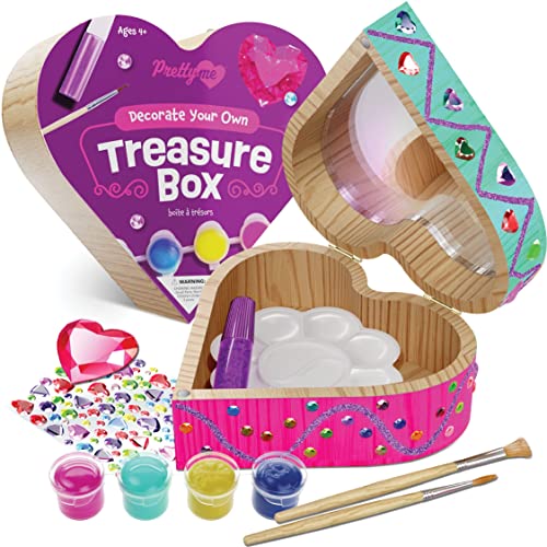 Paint Your Own Wooden Kids Heart Treasure Box Kit - Art Kits for Toddler Girl - Arts and Craft Easter Gifts for Ages 3-6 Year Old Girls - DIY Jewelry Box Toys - Best Crafts Painting Projects Gift from Pretty Me