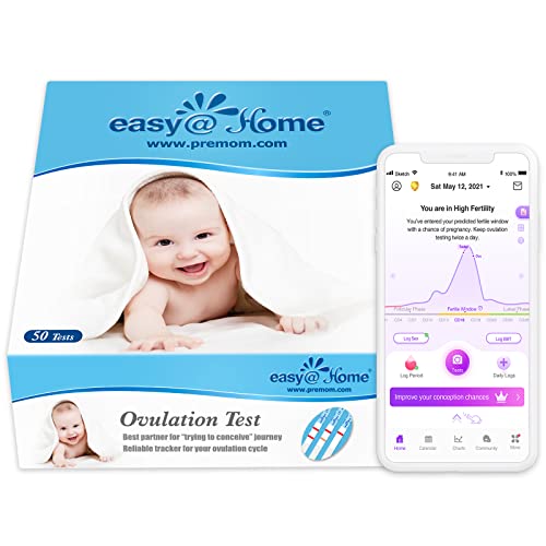 Easy@Home Ovulation Test Strips (50-Pack), FSA Eligible Ovulation Predictor Kit, Powered by Premom Ovulation Calculator iOS and Android APP, 50 LH Tests by Easy@Home