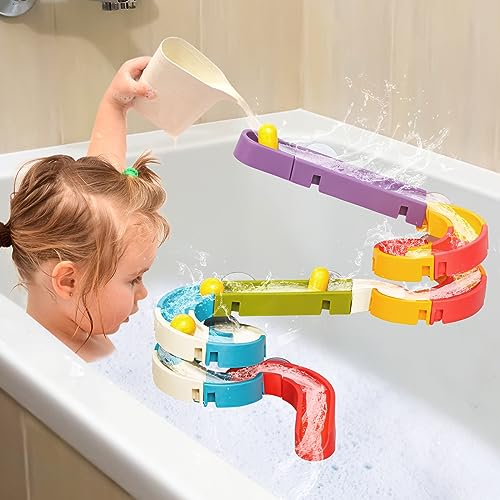 Duck Slide Bath Toys for Kids Ages 4-8, Wall Track Building Set 3+ Year Old, Fun DIY Kit Bathtub Time Birthday Gift for Toddler Boys & Girls (34 PCS) from Aprilwolf creations