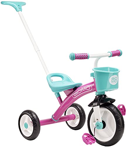 GOMO Kids Tricycles for 2 Year Olds, 3 Year Olds & Kids 1-6, Big Wheels Baby Bike Toddler Bikes - Trikes for Toddlers with Push Handle (Pink/Teal) from Nextsport