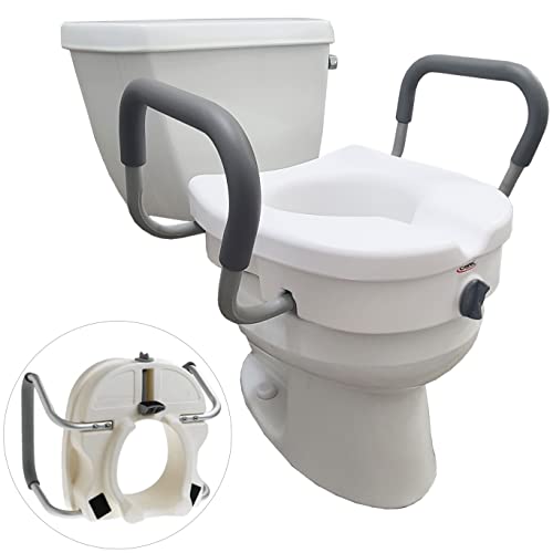 Carex E-Z Lock Raised Toilet Seat with Handles - 5 Inch Toilet Seat Riser with Arms - Fits Most Toilets by Carex Health Brands