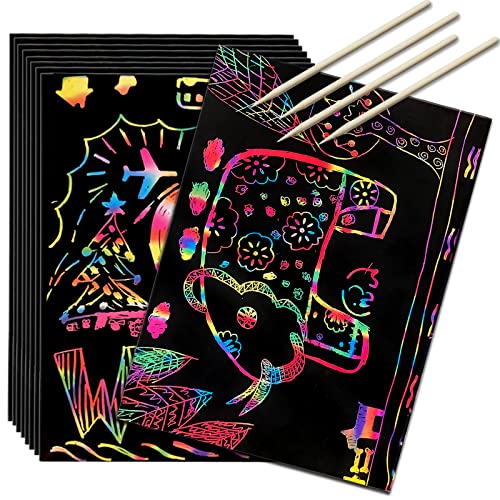 Scratch Art Rainbow Paper 36 Sheets, Colorful Magic Papers Black Scratch it Off Art Crafts Notes Boards with 4 Scratch Pen for Kids Holiday Birthday Gift (36 Papers) from VL-SP