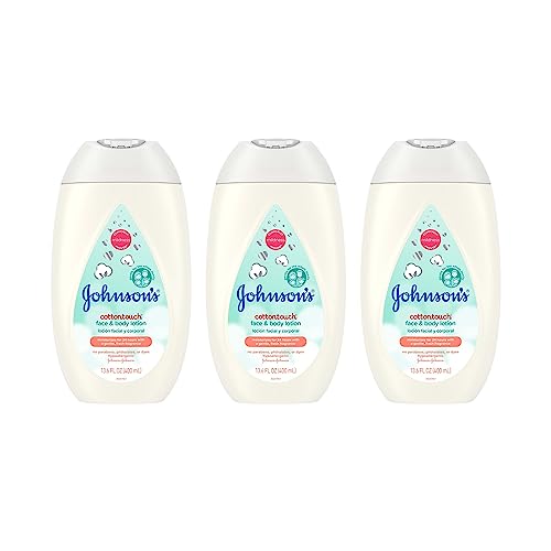 Johnson's Baby CottonTouch Newborn Baby Face and Body Lotion, Hypoallergenic Moisturization for Baby's Skin, Made with Real Cotton, Paraben-Free, Dye-Free, White, 13.6 fl. oz (Pack of 3) by [JOHNSON & JOHNSON]
