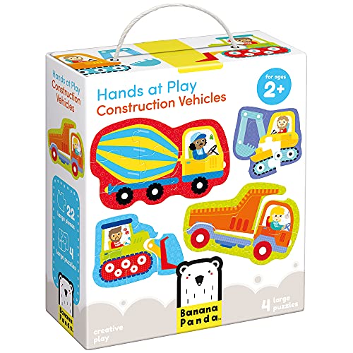 Banana Panda - Hands at Play Construction Vehicles - Jigsaw Puzzle Set - includes 4 Large Progressive Puzzles for Kids Ages 2 Years and Up from Banana Panda