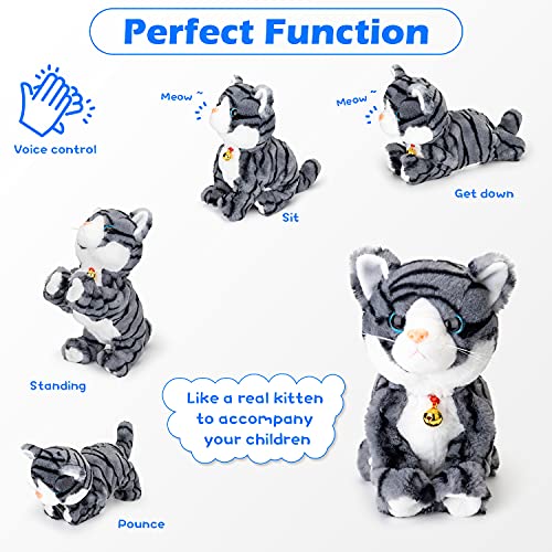 Interactive Electronic Plush Toy - Animated Sound Control Electronic Pet Robot Cat Kitten Toys Gifts for Boys & Girls Kids Birthday Christmas(LED Eyes) (Gray) from Smalody