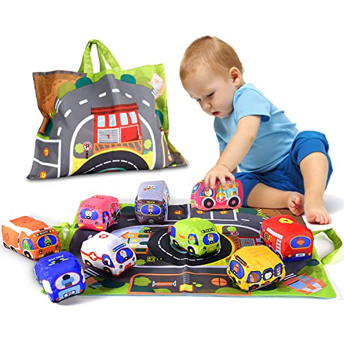 Soft Car Toy Set with Play Mat for 1 Year Old Baby,Toddlers,Boys and Girls ( 9 Vehicle and a Play mat/Storage Bag) | Baby Toys 12-18 Months| Toys for 1 Year Old boy from Titain Creations