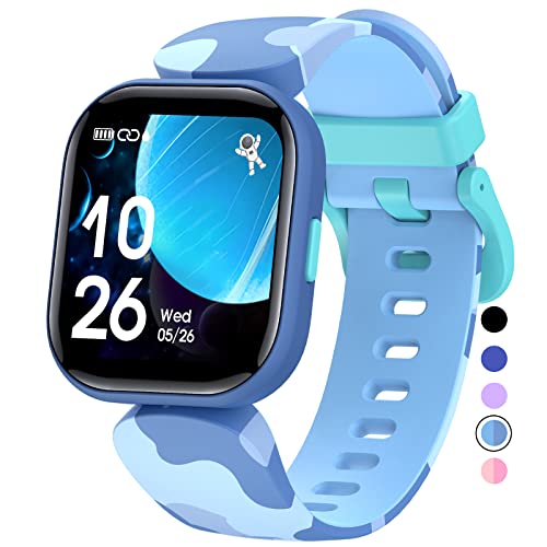 QOOGOT Kids Smart Watch for Boys Girls,Health Fitness Tracker with Heart Rate Sleep Monitor,19 Sport Modes Activity Tracker with Pedometer Steps for Fitbit,Waterproof Alarm Clock Kids Gift (camo blue) by QOOGOT
