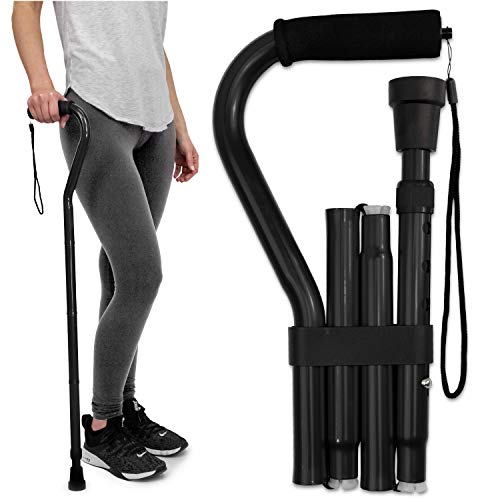 RMS Folding Cane with Offset Foam Handle, Adjustable Walking Stick with Carrying Pouch (Black) from Royal Medical Solutions