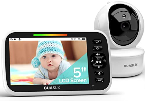 BUASLK Baby Monitor with Camera and Audio, 5" Screen Video Baby Monitor with Temperature Sensor, Two Way Talk and Remote pan-tilt-Zoom Camera, Night Vision and 960ft Range. from BUASLK