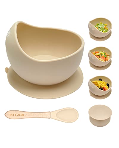 BRVTOT Stay Put Suction Bowls for Baby Kid, Food Grade Silicone Bowl and Spoon Set for Baby Led Weaning, Toddler Dishes & Utensils for Babies Self Feeding, Silicone Baby Feeding Set BPA Free 12 Oz from SHENZHEN HONGBO TRADING CO.,LTD.