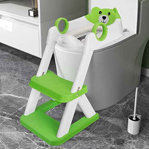 KylintonÂ® Potty Training Toilet Seat with Step Stool Ladder, Our Special Triangle Foot Step Design Perfectly Solve the Normal Potty Seat Wobble Problem, Most Sturdy Potty Training Seat (Upgrade Green) from Kylinton