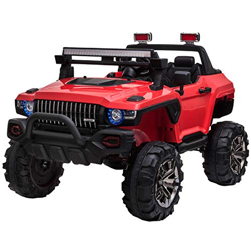 Aosom 12V Police Car Ride-on Truck with Remote Control & Siren, 2-Seater Battery-Operated Electric Car for Kids with Music, Electric Ride-on Toy with Horn, Red by Aosom LLC