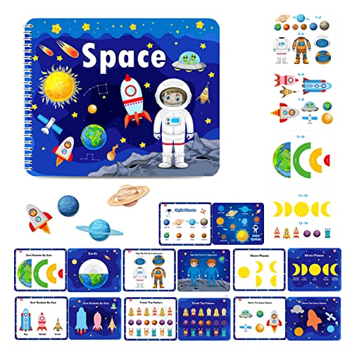 Preschool Montessori Toys for Toddlers, Space Busy Book Learning Toys for Kids Toddlers Preschool Learning Activities, Autism Sensory Educational Toys for Boys & Girls Christmas Birthday Gifts from REHALY