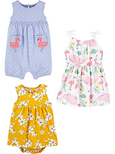 Simple Joys by Carter's Baby Girls' Romper, Sunsuit and Dress, Pack of 3, Animal/Flowers/Flamingo, 6-9 Months from Carter's Simple Joys - Private Label