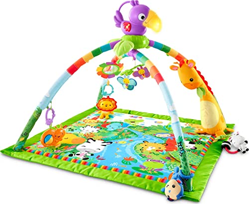 Fisher-Price Playmat Rainforest Music & Lights Deluxe Gym with 10+ Toys & Activites for Newborn Tummy Time Play [Amazon Exclusive] by Fisher-Price