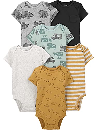 Simple Joys by Carter's Unisex Babies' Short-Sleeve Bodysuit, Pack of 6, Bear/Stripe/Construction, 18 Months by Carter's Simple Joys - Private Label