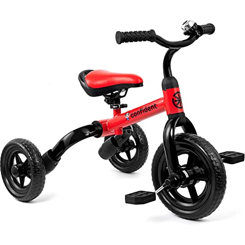 XPIY Tricycle for Toddlers Age 2 to 4 Years Old, 3 in 1 Folding Toddler Bike for Boys and Girls, Kids' Bike Trike with Detachable Pedal and Adjustable Seat (RED) by XPIY