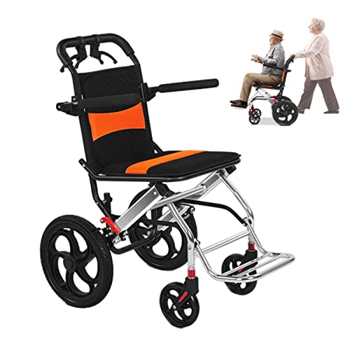 Transport Wheelchairs, Silla De Ruedas, Portable Folding Wheel Chair Ultra-Light Boarding Travel Compact Wheelchair Trolleys with Handbrake for The Elderly and Children Kids (Color : Orange) by WGLAWL