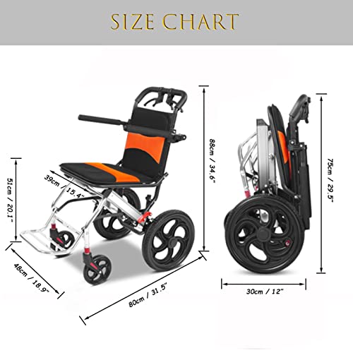 Transport Wheelchairs, Silla De Ruedas, Portable Folding Wheel Chair Ultra-Light Boarding Travel Compact Wheelchair Trolleys with Handbrake for The Elderly and Children Kids (Color : Orange) by WGLAWL
