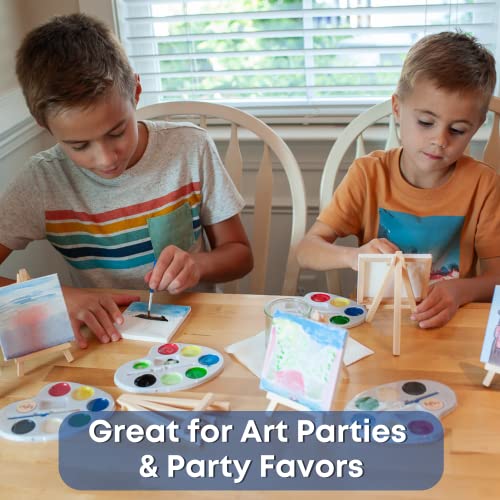 Mini Canvas and Easel Set with Mini Watercolor Paint in Bulk Set of 12 - Kids Art Party Favors & Party Supplies - 4x4" Small Canvases for Painting with Mini Easel - Water Colors Paint for Kids from CRAFTY HAPPITOYS