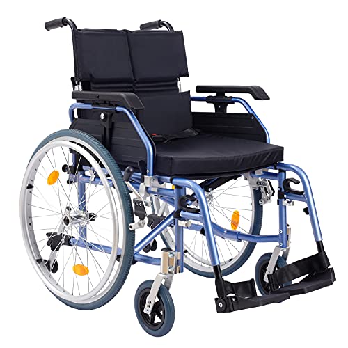 Medwarm Aluminum Multifuctional Manual Wheelchair with Flip Back Armrests, Swing Away Footrests and 24 Inch Rear Wheels, Blue by Medwarm