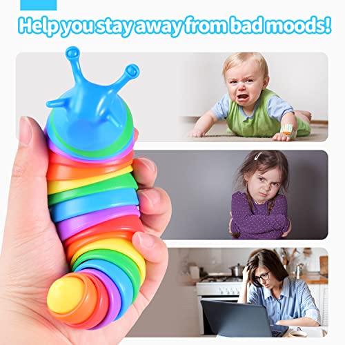 Fidget Slug Toy, Autism Sensory Toys for Autistic Children, Flexible Articulating Rainbow Slug Toys, Novelty Stim Toy for Kids, Adults, Birthday Gifts, Easter Basket Stuffers(Rainbow) by FLEBE