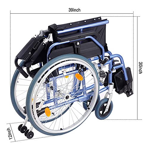 Medwarm Aluminum Multifuctional Manual Wheelchair with Flip Back Armrests, Swing Away Footrests and 24 Inch Rear Wheels, Blue by Medwarm