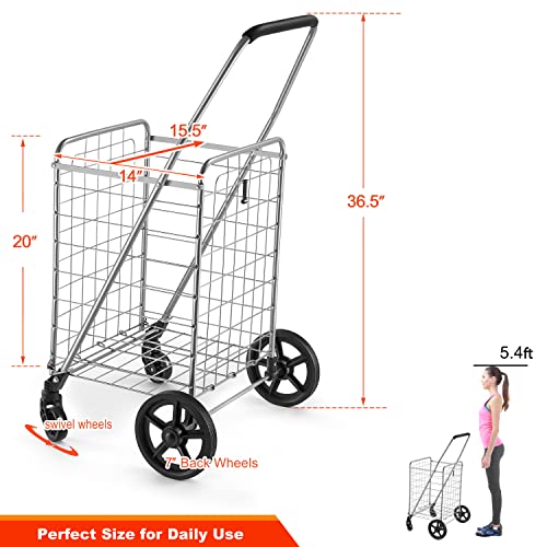 Wellmax WM99024S Grocery Utility Shopping Cart, Easily Collapsible and Portable to Save Space and Heavy Duty, Light Weight Trolley with Rolling Swivel Wheels by WELLMAX INTERNATIONAL INC.