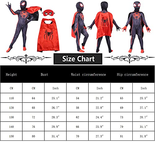 2023 New Superhero Acoss The Spider Verse Miles Spandex 3D Style Halloween Anime Costume for Kids Bodysuit Zentai Cosplay Jumpsuit (Boy, 140) from 