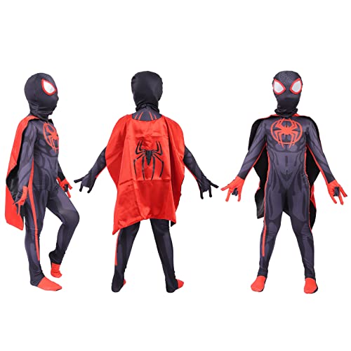 2023 New Superhero Acoss The Spider Verse Miles Spandex 3D Style Halloween Anime Costume for Kids Bodysuit Zentai Cosplay Jumpsuit (Boy, 140) from 