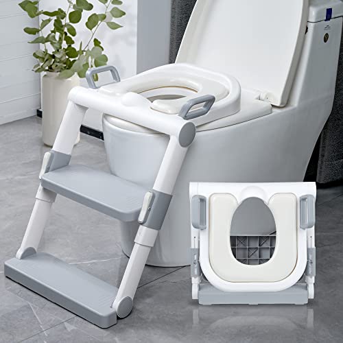 NETTILY Potty Training Seat for Toddler Boys & Girls - Toddlers FOLDABLE Potty Training Toilet Seat with Ladder - PORTABLE Kids Potty Seat Toilet Chair Step Stool Trainer for Children, NO TOOLS NEEDED from Nettily Baby