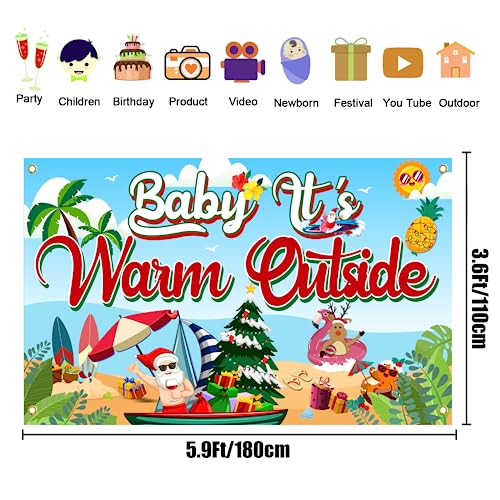 Baby Its Warm Outside Banner, Large 71" X 43" Christmas July Banner, Christmas July Decorations, Christmas July Party Supplies, Hawaiian Christmas Decorations Mele Kalikimaka Christmas Decorations by Bifridaka