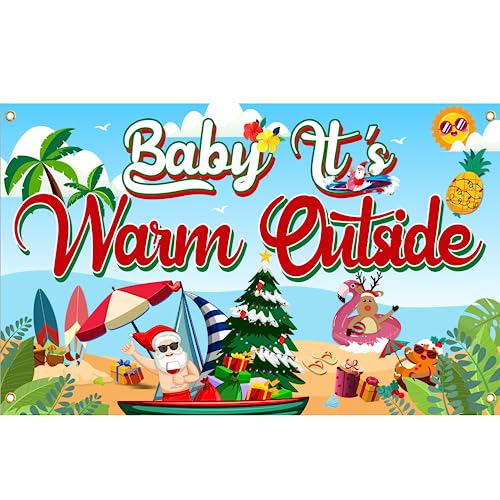 Baby Its Warm Outside Banner, Large 71" X 43" Christmas July Banner, Christmas July Decorations, Christmas July Party Supplies, Hawaiian Christmas Decorations Mele Kalikimaka Christmas Decorations by Bifridaka