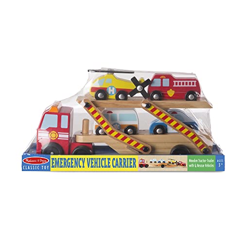 Melissa & Doug Wooden Emergency Vehicle Carrier Truck With 1 Truck and 4 Rescue Vehicles by Melissa & Doug