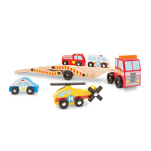Melissa & Doug Wooden Emergency Vehicle Carrier Truck With 1 Truck and 4 Rescue Vehicles by Melissa & Doug