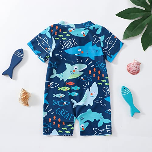Baby Boy Swimsuit One Piece Short Sleeve Zipper Swimwear Toddler Bathing Suit Rash Guard Swimwear Beachwear Sunsuit(Blue, 1-2 Years) from MA&BABY