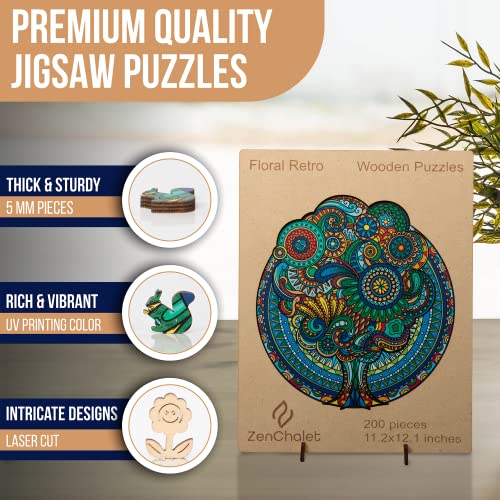 ZenChalet Floral Retro 200 Piece Wooden Jigsaw Puzzle for Adults - Uniquely Shaped Pieces with Durable Construction - Perfect for Birthday Gifts, Game Nights and Camping from ZenChalet