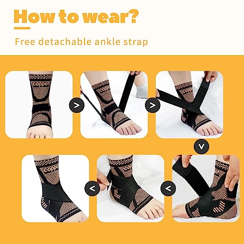 JIUFENTIAN Copper Ankle Brace Adjustable Compression Sleeve (Pair)-Ankle Support Heel Brace for Achilles Tendonitis, Plantar Fasciitis-Eases Swelling and Sprained Ankle(Small) by JIUFENTIAN