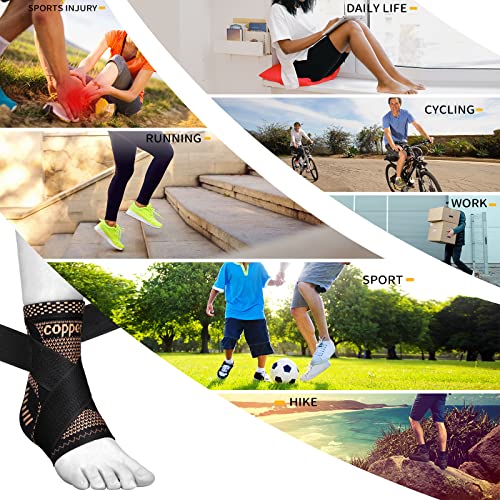 JIUFENTIAN Copper Ankle Brace Adjustable Compression Sleeve (Pair)-Ankle Support Heel Brace for Achilles Tendonitis, Plantar Fasciitis-Eases Swelling and Sprained Ankle(Small) by JIUFENTIAN
