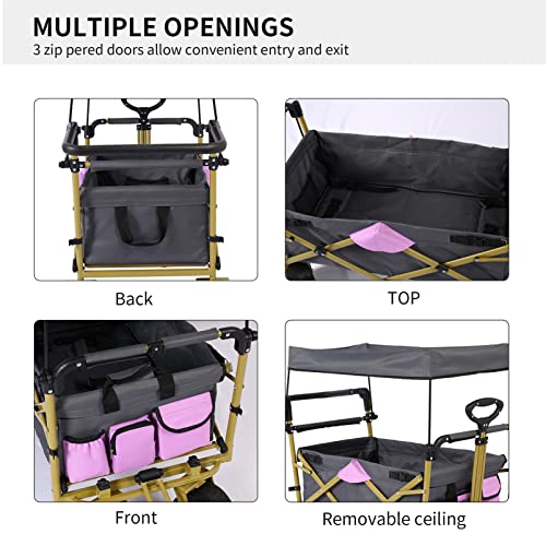 Foldable into Bag Travel Wagon Stroller for 2 Kids & Cargo Collapsible Toddler Wagon with Removable Canopy Adjustable 5-Point Harness Lightweight Carry-on Stroller for Airplane by CLGrich