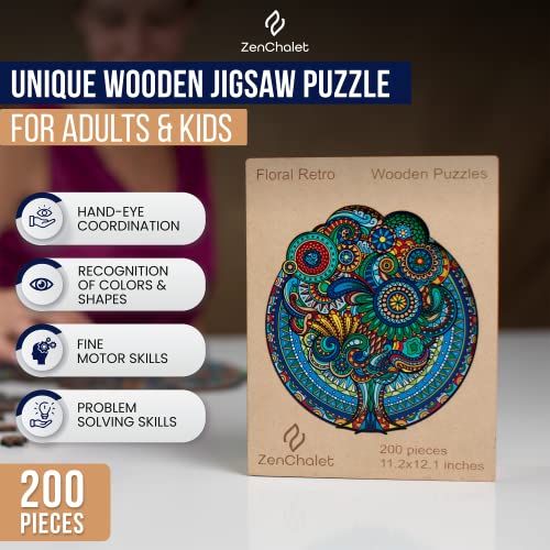 ZenChalet Floral Retro 200 Piece Wooden Jigsaw Puzzle for Adults - Uniquely Shaped Pieces with Durable Construction - Perfect for Birthday Gifts, Game Nights and Camping from ZenChalet