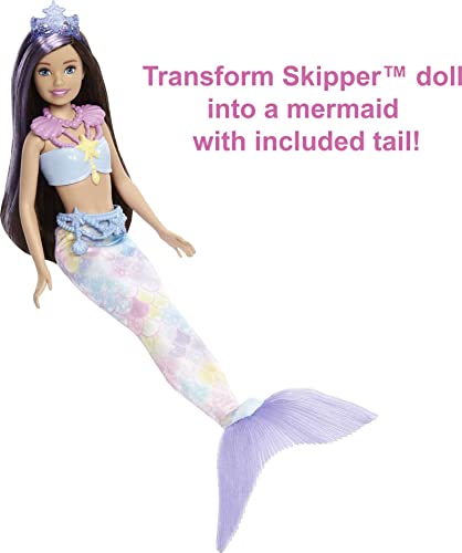 Barbie Mermaid Power Doll, Skipper with 10 Pieces Including Beachy Clothing, Mermaid Tail, Pet Butterfly & Accessories by Mattel