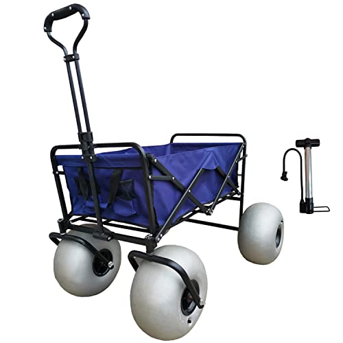 CRESTWALKER 250 lb Capacity Folding Beach Wagon with Big Balloon Wheels for Sand, Heavy Duty Collapsible Cart with Large 13" Polyurethane Tires by CRESTWALKER