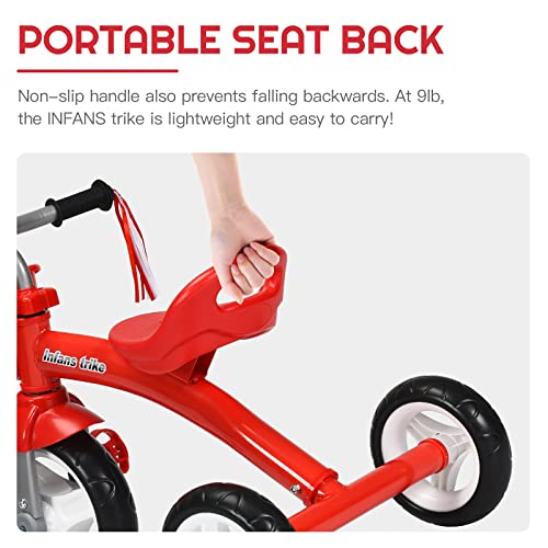 INFANS Kids Tricycle Rider with Adjustable Seat, Storage Basket, Premium Quiet Wheels, Non-Slip Handle (Red) by INFANS