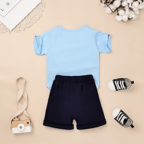 FOCUTEBB 2 Years Old Boy Clothes Toddler Boy Clothes Summer Outfits Patchwork Short Sleeve T-Shirt Shorts Set Summer Clothes Set Dark Blue Boy Set 2-3T/90cm by 
