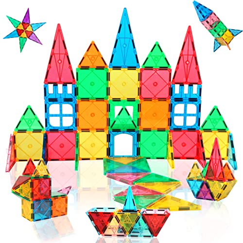 Magnetic Tiles Building Blocks for 3 4 5 6 7 8+ Years Old Boys Girls Colorful Magnet Stacking Toys Birthday Gift for Toddlers STEM Preschool Educational Construction Tiles Set for Kids Age 3-5 from Mruikeny