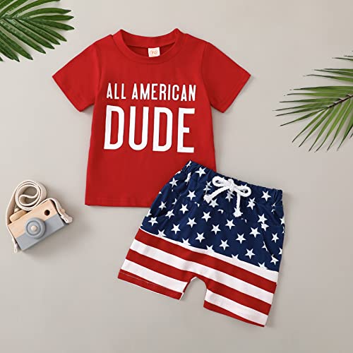 4th of July Baby Boy Outfit USA Letter Print T Shirt Tops Shorts Toddler Fourth of July Cute Newborn Summer Clothes Set (Red Blue, 12-18 Months) by allshope