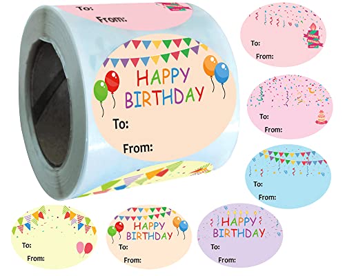 Happy Birthday Gift Tags Present Stickers 1.5 x 2 Inch Happy Birthday to from Labels - Valentine's Day Festival Birthday Stickers for Kids Party Favors Envelope Packages Seals 6 Designs 300 Pcs from Well Tile