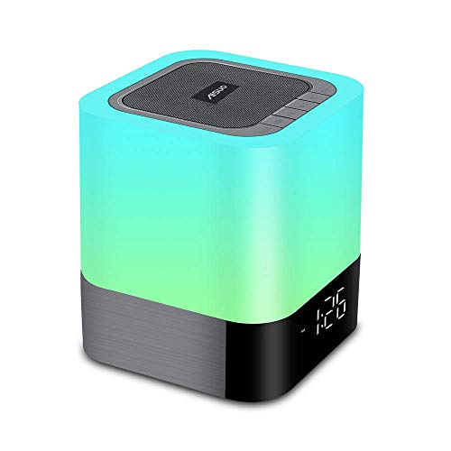 Aisuo Night Light-5 in 1 Bedside Lamp with Bluetooth Speaker,12/24H Digital Calendar Alarm Clock,Touch Control & 4000mAh Battery,Support TF and SD Card,Music Player,Room Decor . by 